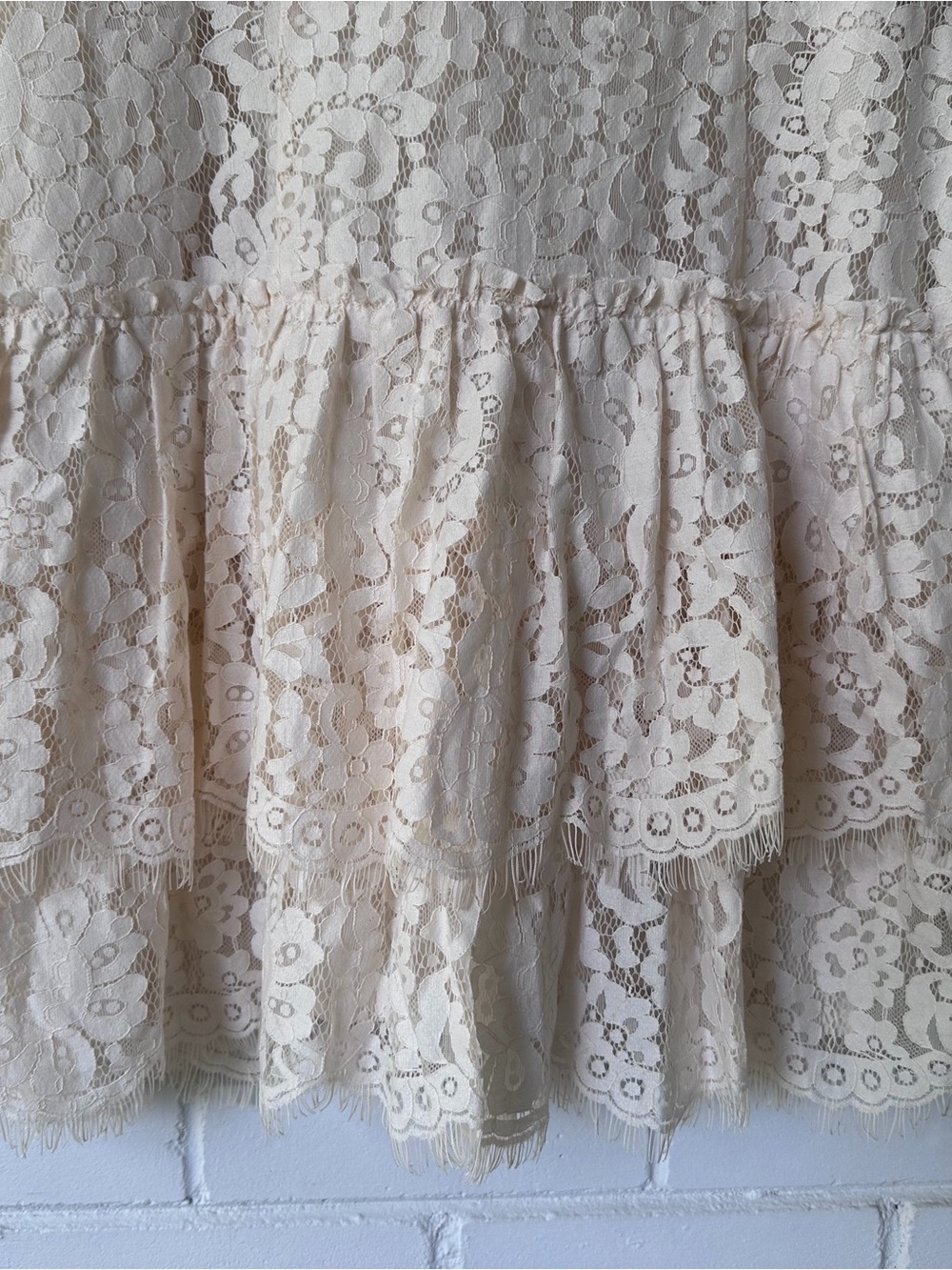 LOFT Cream Lace Cap Sleeve Drop-Waist Dress - Picture 3 of 12